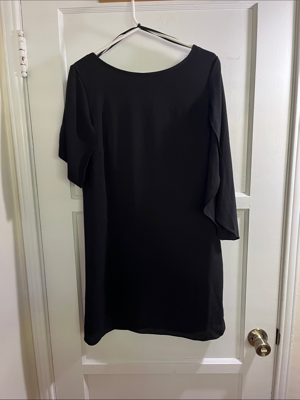 AB Studio Black Mini Dress with Boat Neck and Draped Sleeves